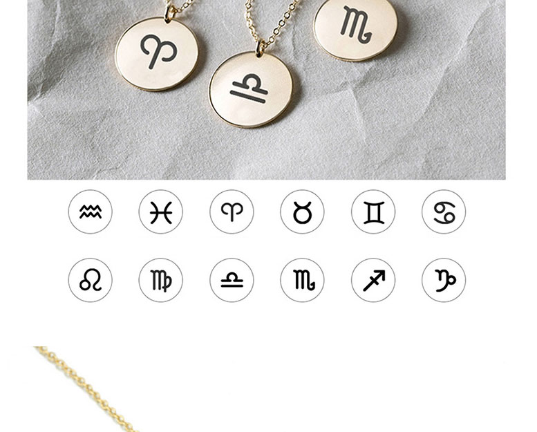 Fashion Steel Color Xz-38 Pisces Stainless Steel Round Glossy Lettering Constellation Necklace,Necklaces