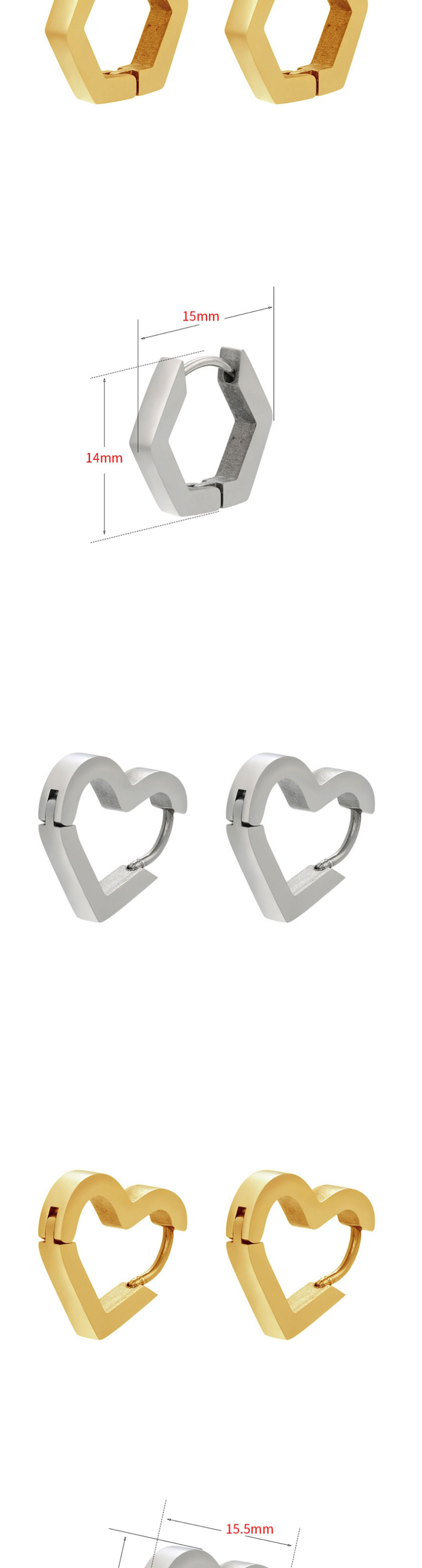 Fashion Steel Color Rectangle Stainless Steel Five-pointed Star Love Triangle Geometric Earrings,Earrings