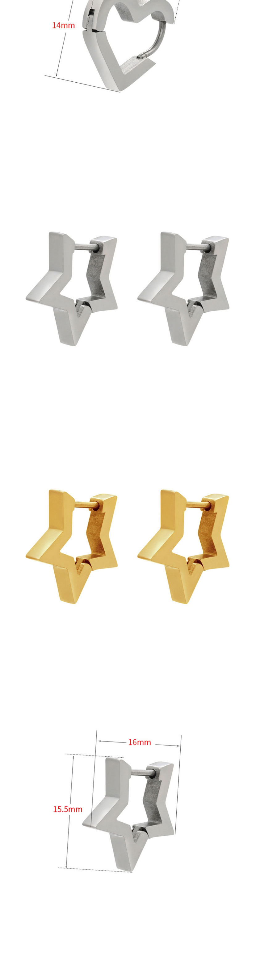 Fashion Golden Color Square Stainless Steel Five-pointed Star Love Triangle Geometric Earrings,Earrings