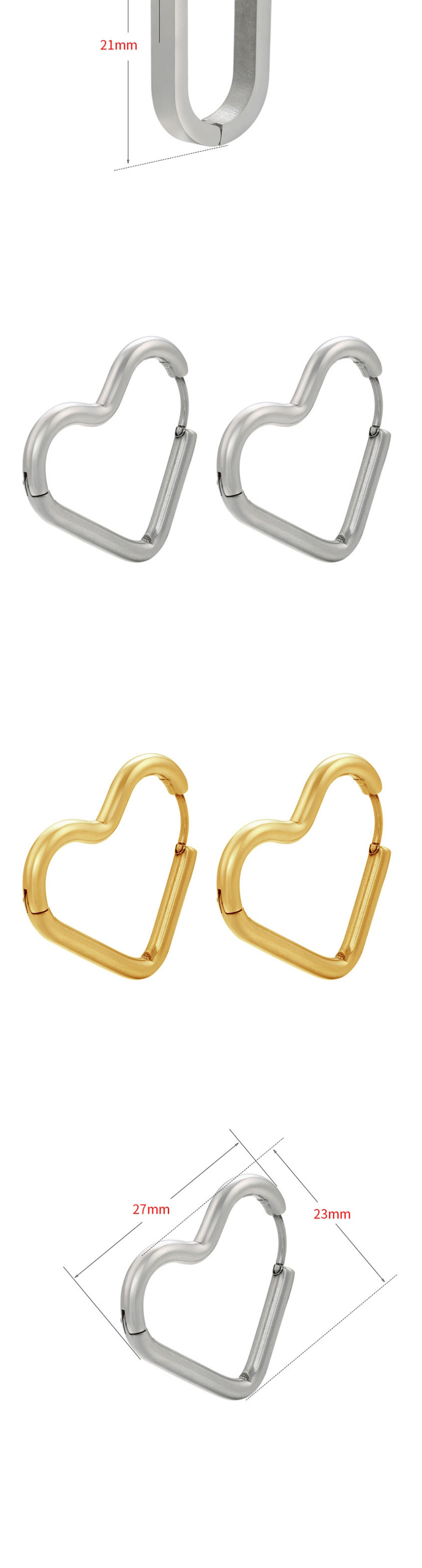 Fashion Steel Color Big Peach Heart Stainless Steel Five-pointed Star Love Triangle Geometric Earrings,Earrings