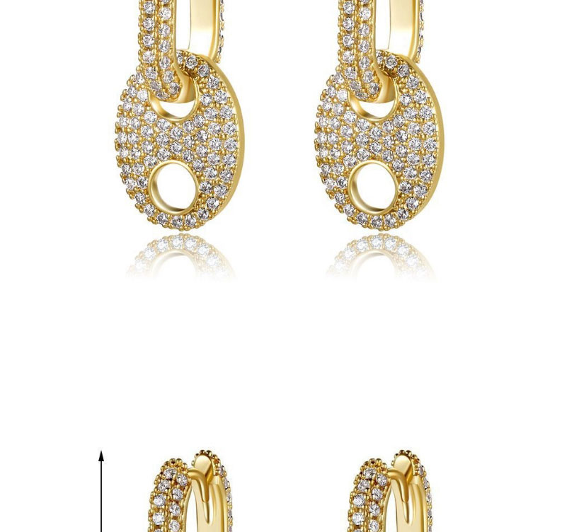 Fashion Gold Gold-plated Copper Inlaid Zirconium Pig Nose Ear Ring,Earrings