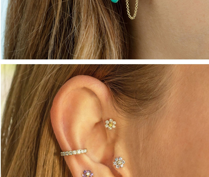 Fashion Color Gold-plated Copper Inlaid Zirconium Geometric Ear Bone Clip,Earrings