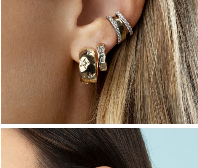 Fashion Color Gold-plated Copper Inlaid Zirconium Geometric Ear Bone Clip,Earrings