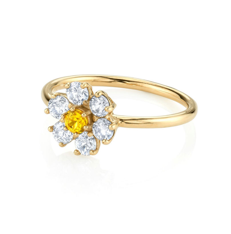 Fashion White Two-tone Flower Ring With Gold-plated Copper And Zirconium,Rings