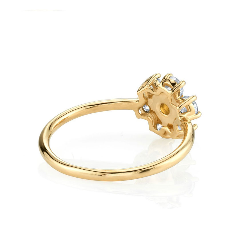 Fashion White Two-tone Flower Ring With Gold-plated Copper And Zirconium,Rings