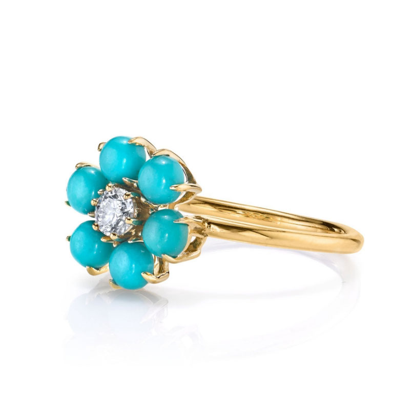 Fashion Blue Two-tone Flower Ring With Gold-plated Copper And Zirconium,Rings