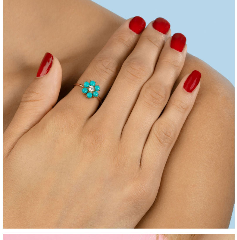 Fashion Blue Two-tone Flower Ring With Gold-plated Copper And Zirconium,Rings