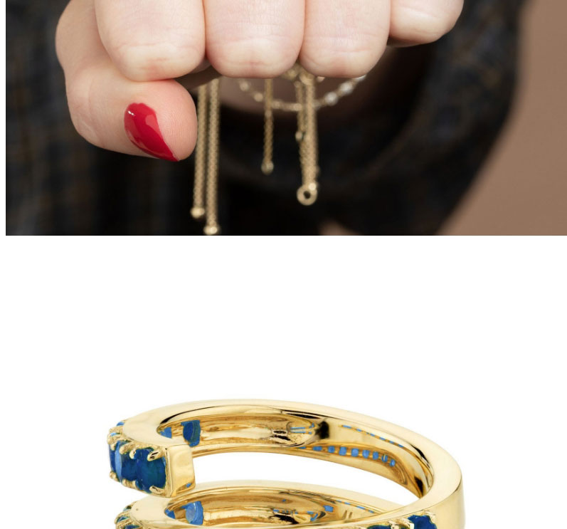 Fashion Blue Twisted Ring With Gold Plated Copper And Zirconium,Rings