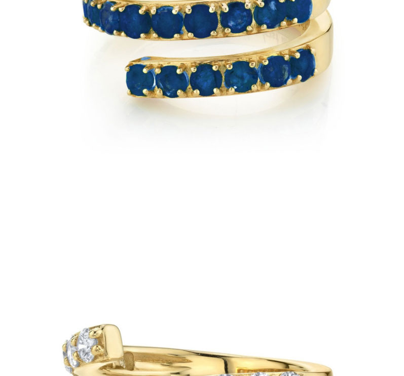 Fashion Blue Twisted Ring With Gold Plated Copper And Zirconium,Rings