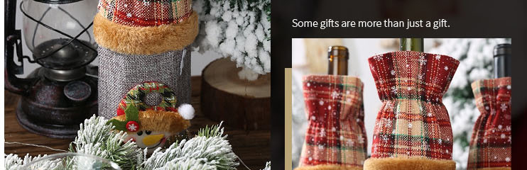 Fashion Beige Linen Christmas Plaid Wine Bottle Cover,Festival & Party Supplies