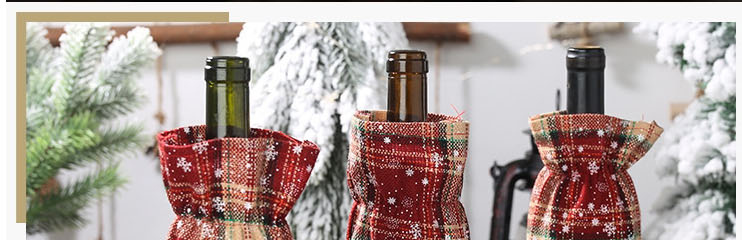 Fashion Beige Linen Christmas Plaid Wine Bottle Cover,Festival & Party Supplies