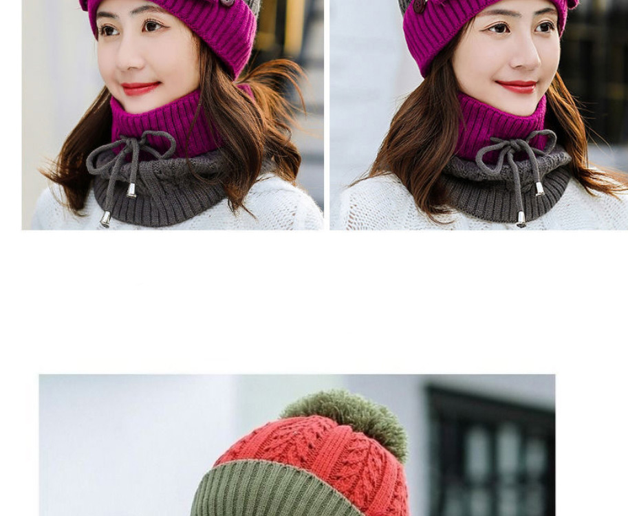 Fashion Black Color-blocking Woolen Knitting Cap Mask And Scarf Set With Breathing Valve,Beanies&Others