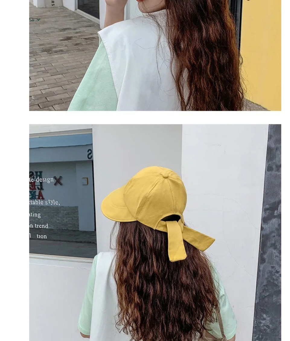 Fashion Yellow Cotton Long Brim Strapped Baseball Cap,Baseball Caps