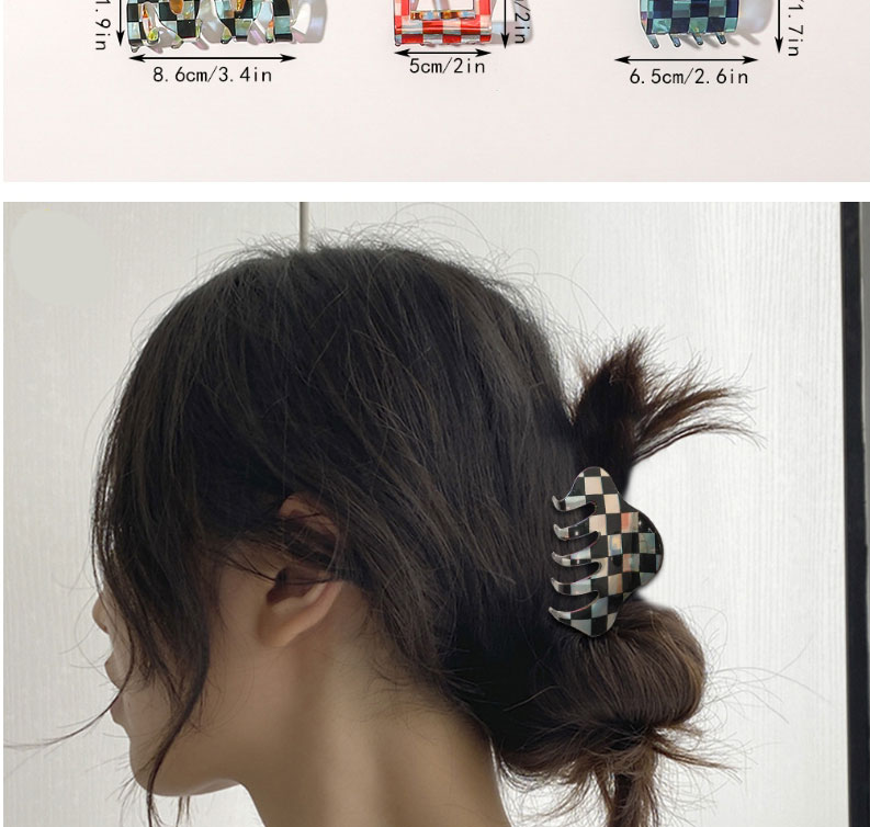 Fashion Red Lattice-keel Acetate Hairpin Checkerboard Geometric Grab,Hair Claws
