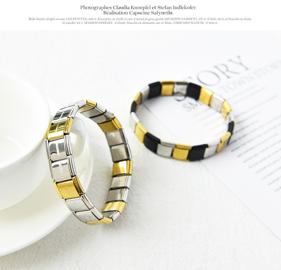 Fashion Gold Silver And Black Stainless Steel Strap Geometric Bracelet,Bracelets