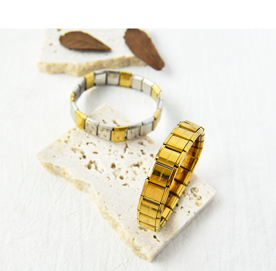 Fashion Silver+yellow Stainless Steel Strap Geometric Bracelet,Bracelets