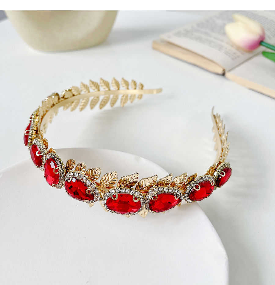 Fashion Red Alloy Diamond Leaf Headband,Rings