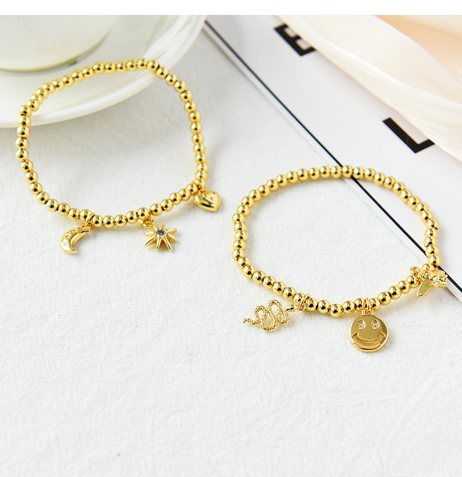 Fashion Gold Copper Inlaid Zirconium Smiley Bee Beaded Bracelet,Bracelets