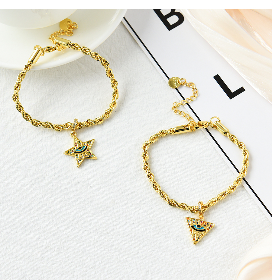 Fashion Gold Copper Inlaid Zirconium Five-pointed Star Eye Twist Chain Bracelet,Bracelets