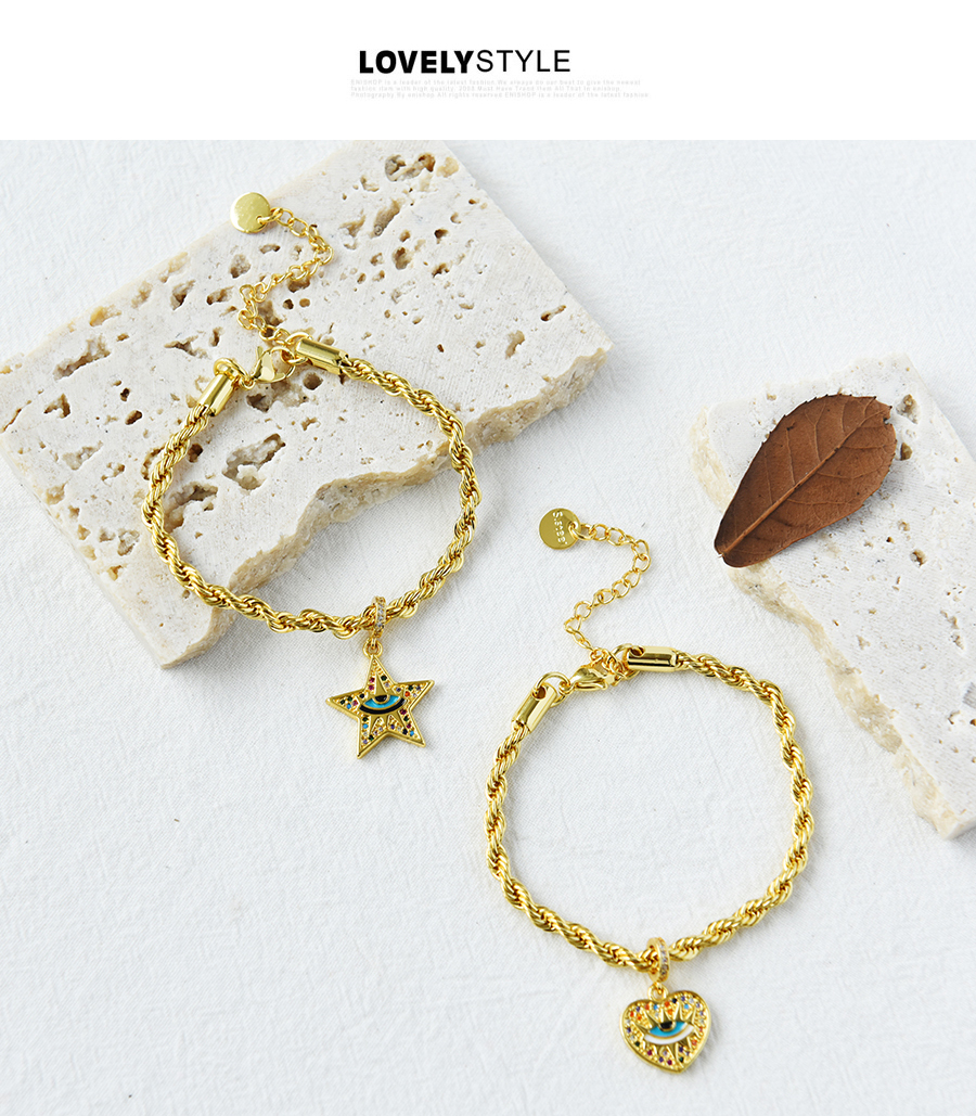 Fashion Gold Copper Inlaid Zirconium Triangle Eye Twist Chain Bracelet,Bracelets