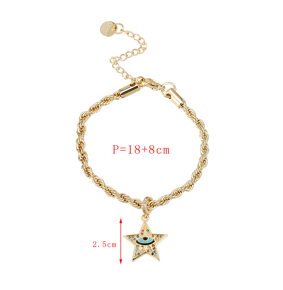 Fashion Gold Copper Inlaid Zirconium Five-pointed Star Eye Twist Chain Bracelet,Bracelets