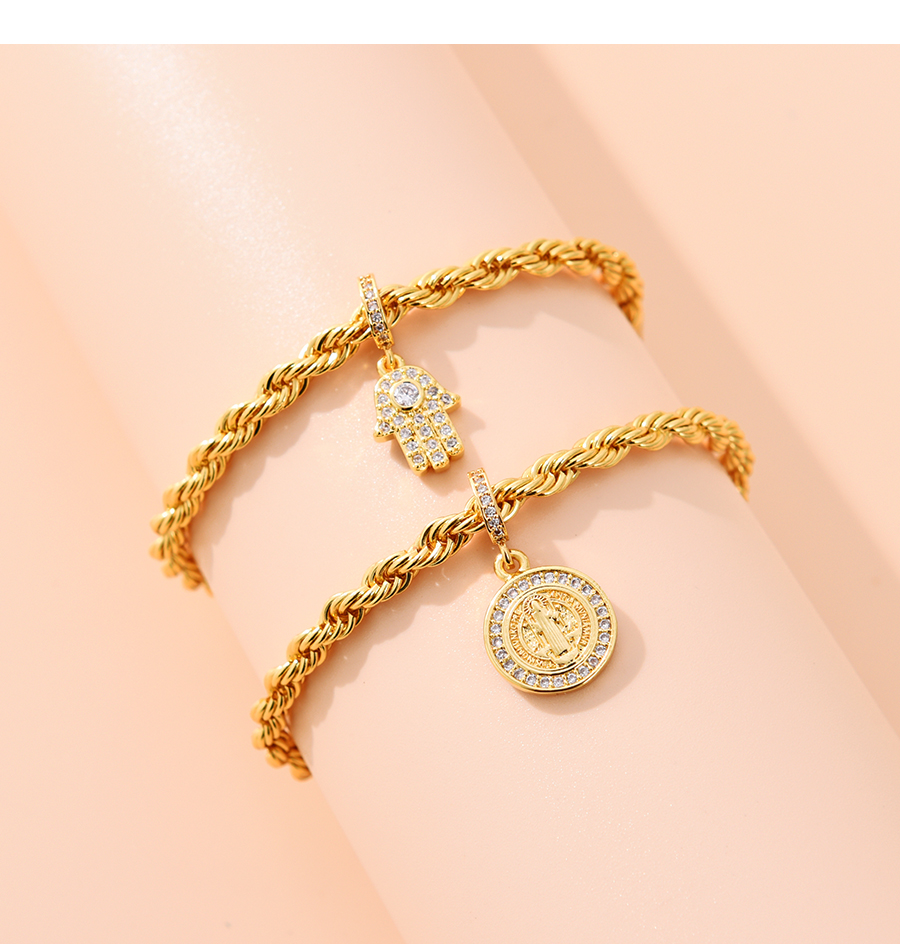 Fashion Gold Copper Inlaid Zirconium Portrait Twist Chain Bracelet,Bracelets