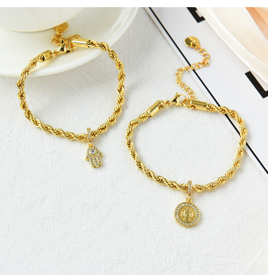 Fashion Gold Copper Inlaid Zirconium Palm Twist Chain Bracelet,Bracelets