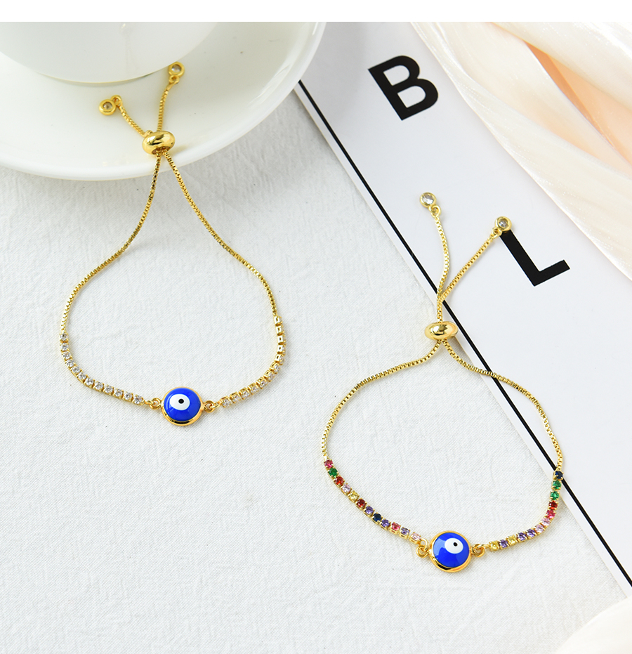Fashion Color/navy Blue Copper Inlaid Zirconium Drip Oil Eye Bracelet,Bracelets
