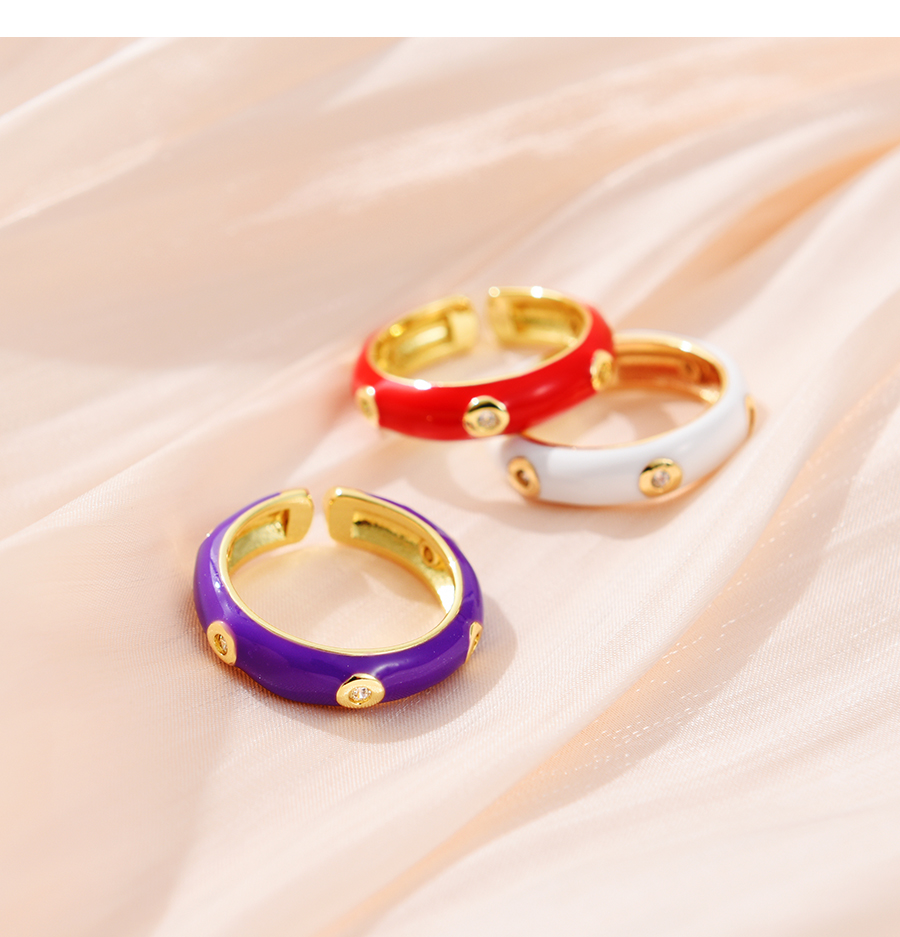 Fashion Red Copper Inlaid Zirconium Drip Oil Geometric Ring,Rings