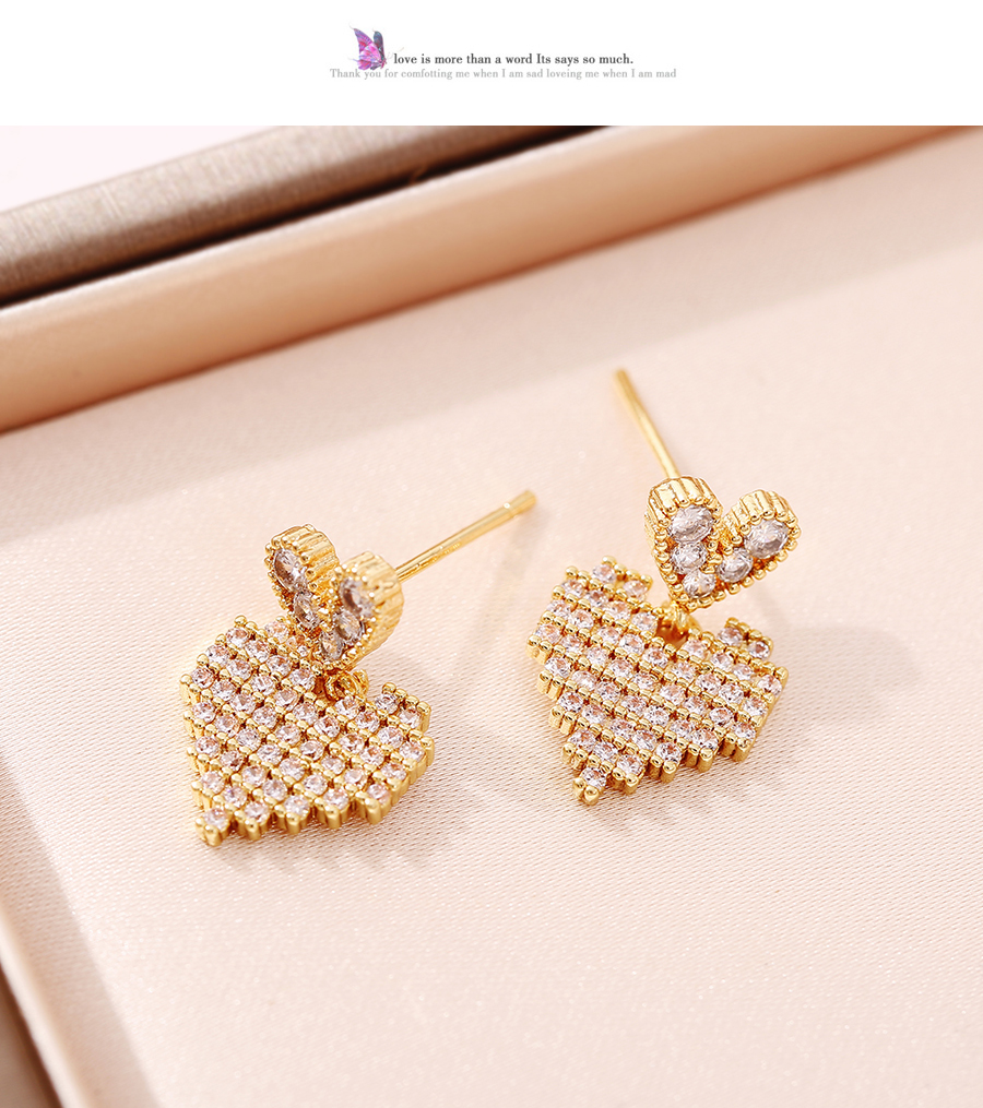 Fashion Golden-2 Copper Inlaid Zirconium Heart Earrings,Earrings