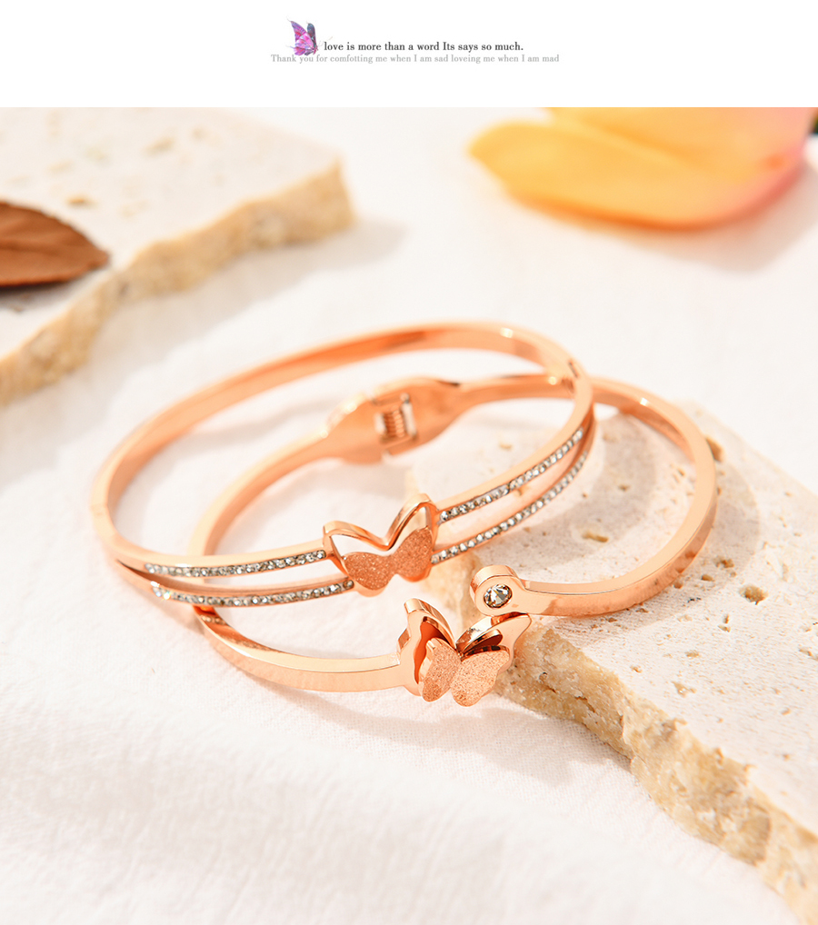 Fashion Rose Gold Titanium Steel Inlaid Zirconium Butterfly Bracelet,Bracelets