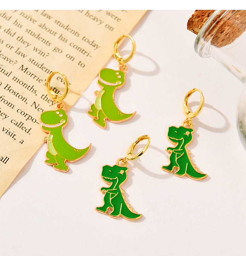 Fashion Green Alloy Oil Drip Dinosaur Earrings,Stud Earrings