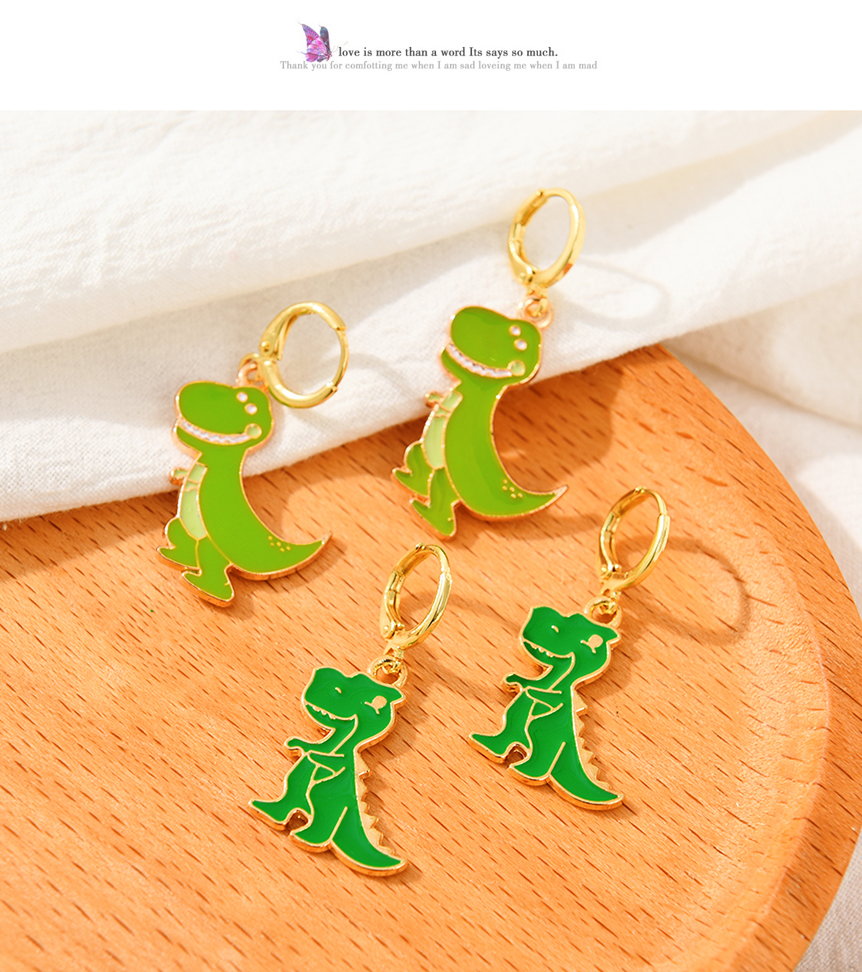 Fashion Green Alloy Oil Drip Dinosaur Earrings,Stud Earrings
