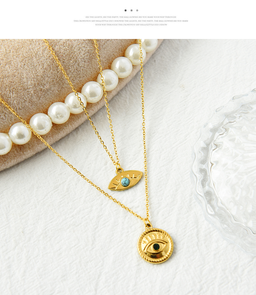 Fashion Golden-2 Titanium Steel Inlaid Zirconium Eye Necklace,Necklaces