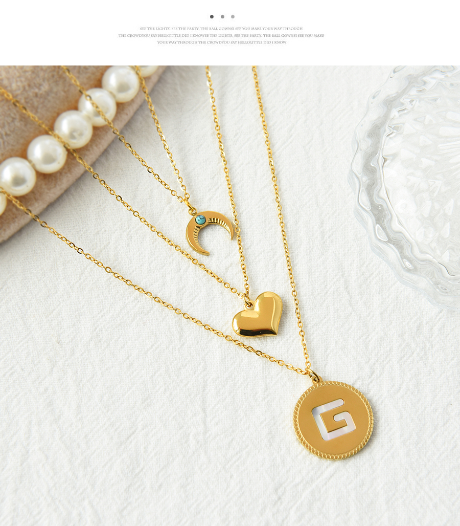 Fashion Golden-3 Titanium Steel Heart Necklace,Necklaces