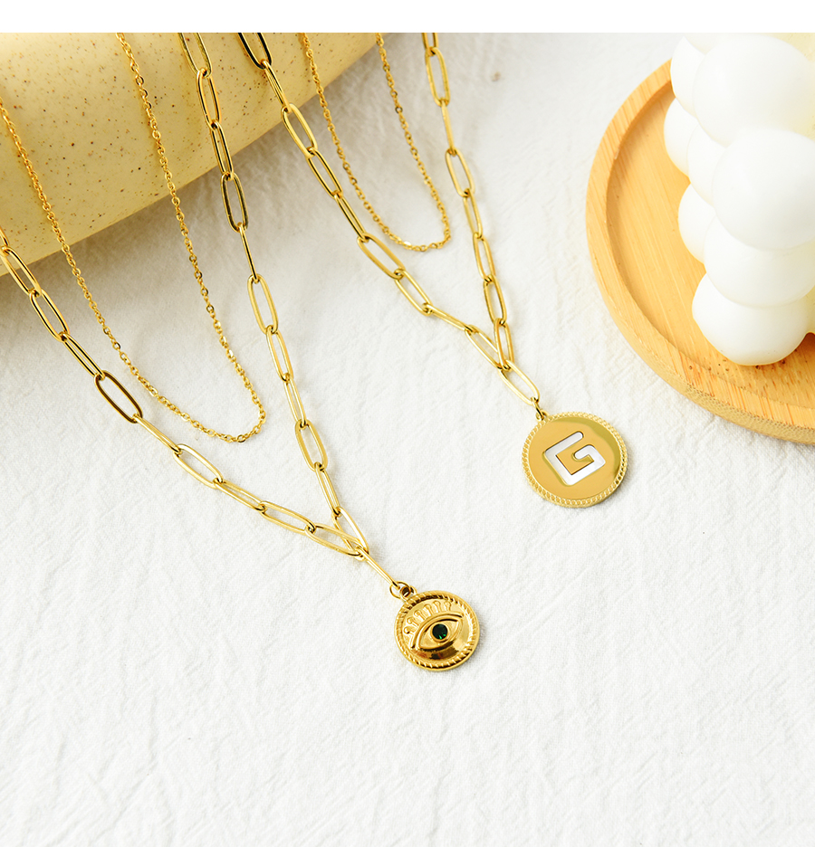 Fashion Golden-2 Titanium Steel Double Layer Round Eye Necklace,Necklaces