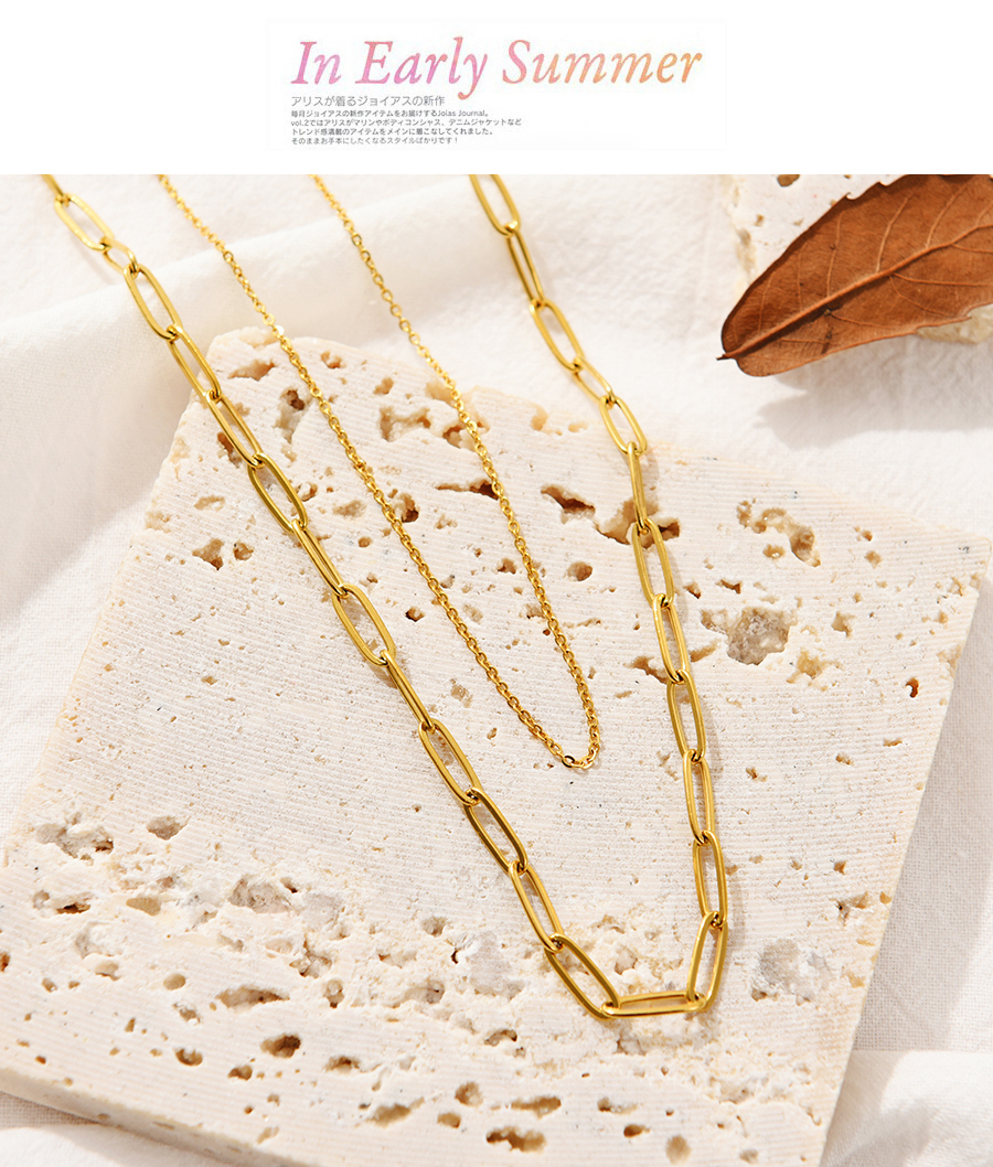 Fashion Gold Titanium Steel Double Chain Necklace,Necklaces