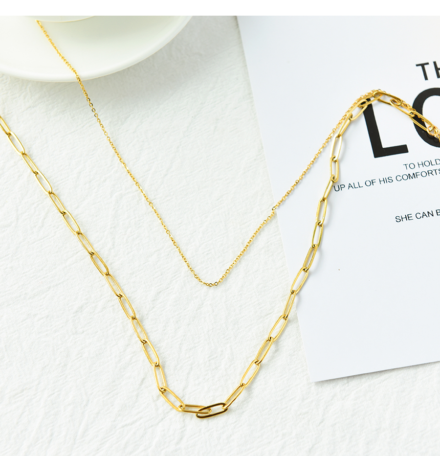 Fashion Gold Titanium Steel Double Chain Necklace,Necklaces