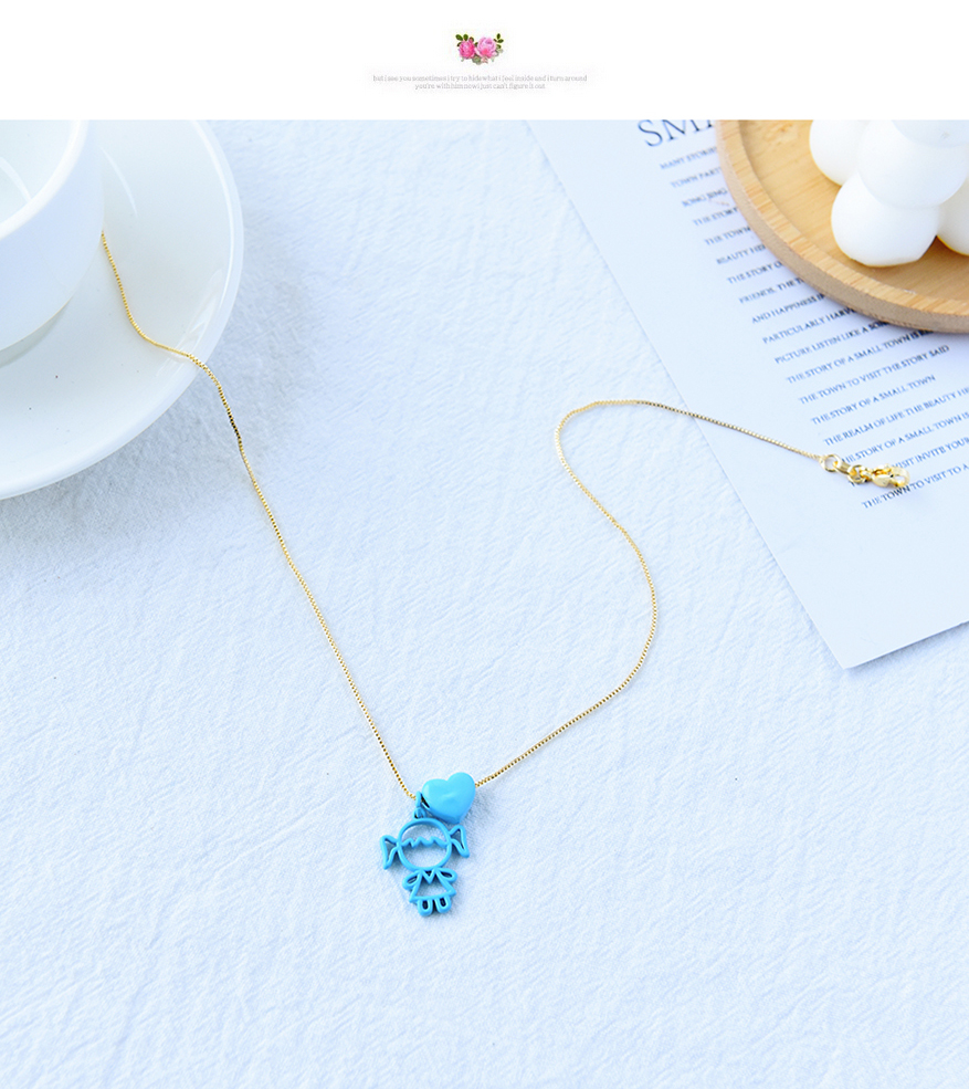 Fashion Blue Copper Drip Oil Girl Love Necklace,Necklaces