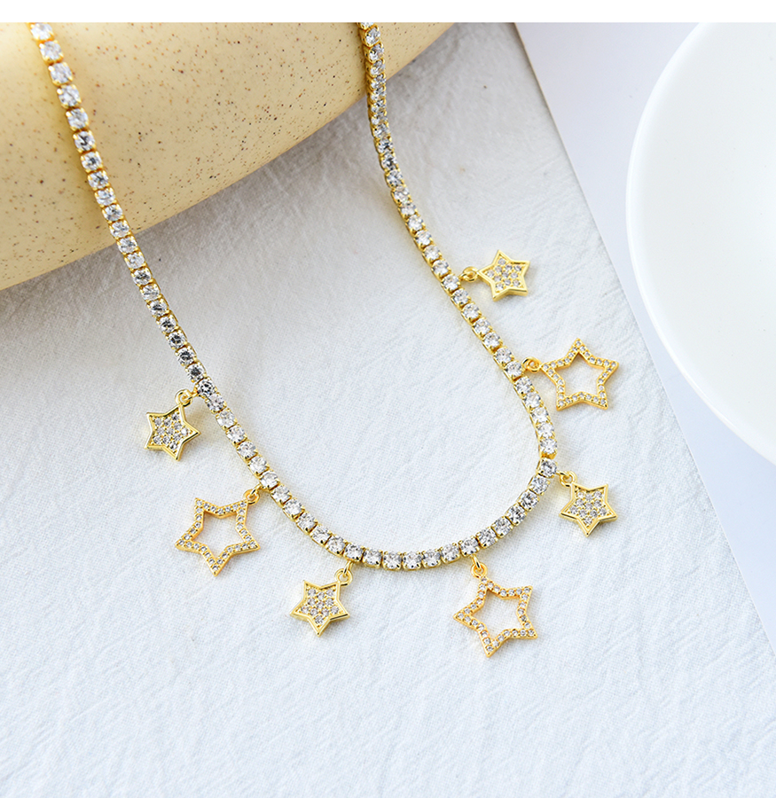 Fashion Gold Copper Inlaid Zirconium Five-pointed Star Necklace,Necklaces