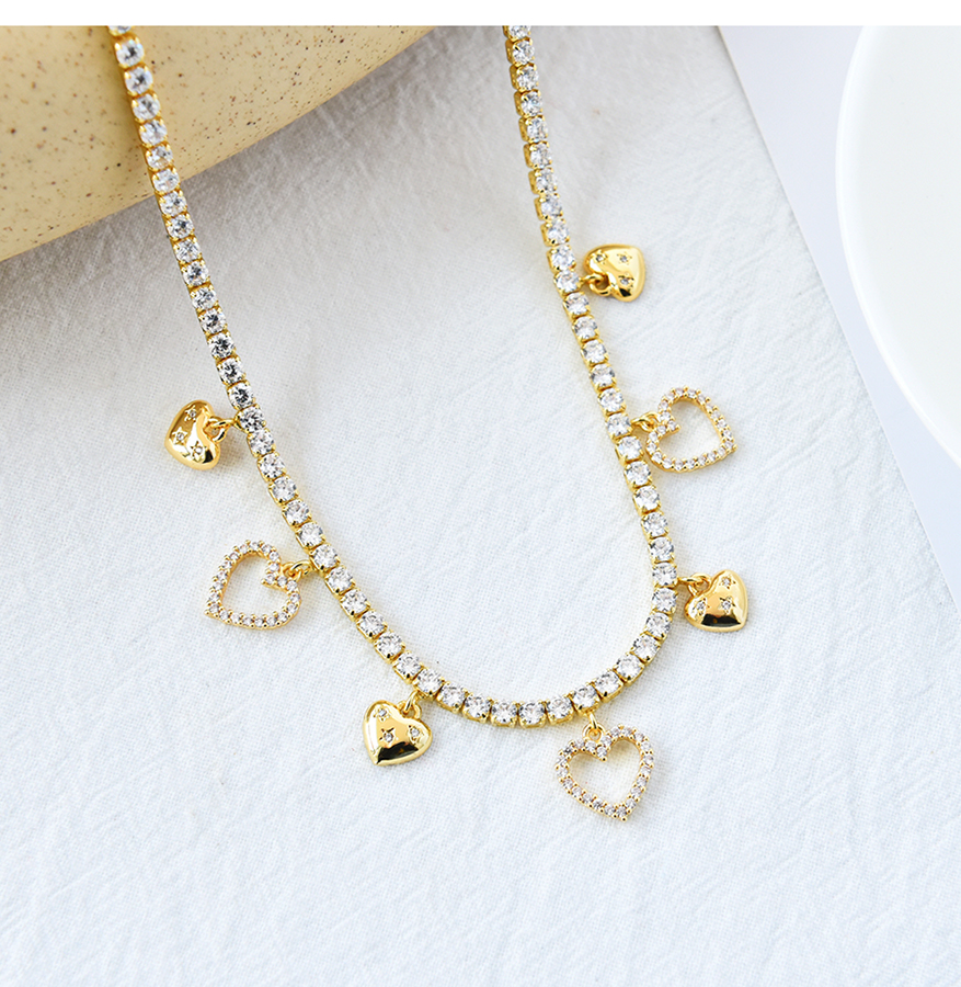 Fashion Gold Copper Inlaid Zirconium Heart Bracelet,Necklaces