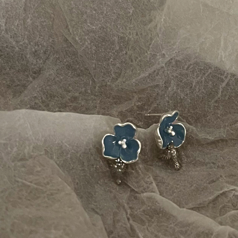 Fashion Blue Alloy Oil Drop Flower Bird Earrings,Stud Earrings