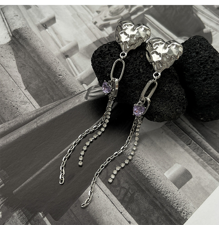 Fashion Silver Alloy Folded Heart Tassel Earrings,Drop Earrings