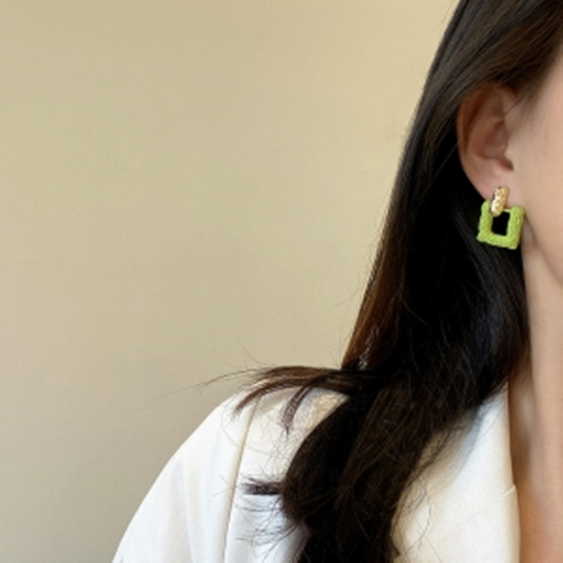 Fashion Green Geometric Metal Pleated Square Earrings,Stud Earrings
