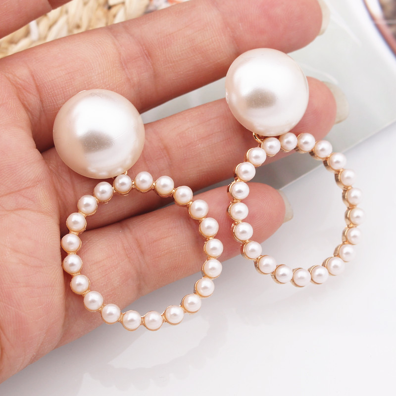 Fashion Gold Large And Small Pearl Geometric Stud Earrings,Stud Earrings