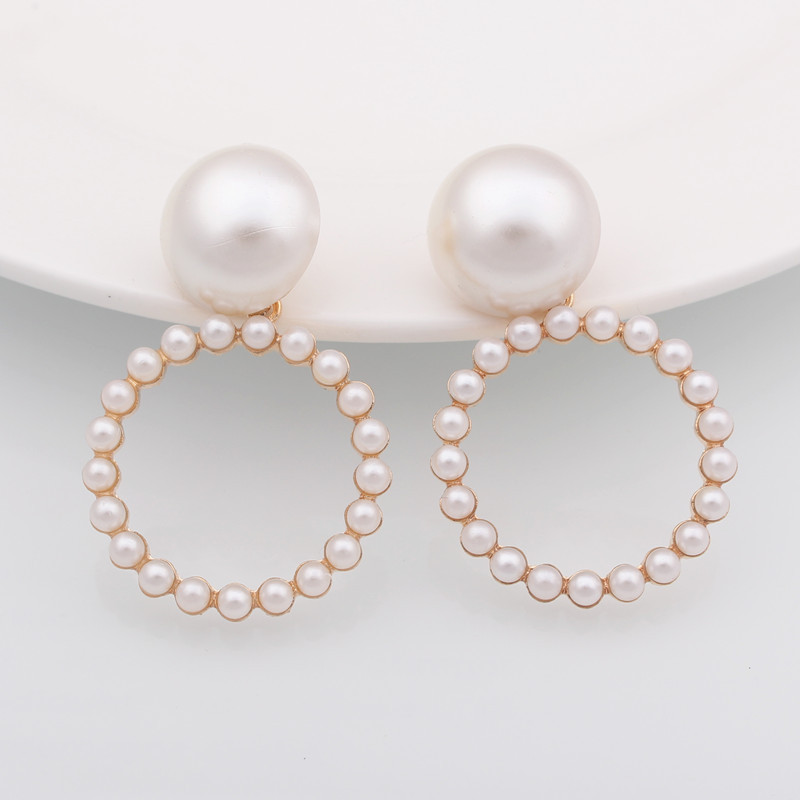 Fashion Gold Large And Small Pearl Geometric Stud Earrings,Stud Earrings