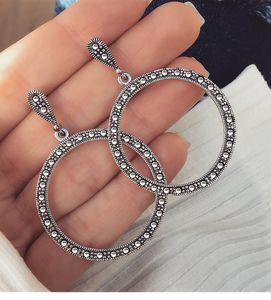 Fashion Silver Large Circle Earrings With Micro Diamonds,Drop Earrings