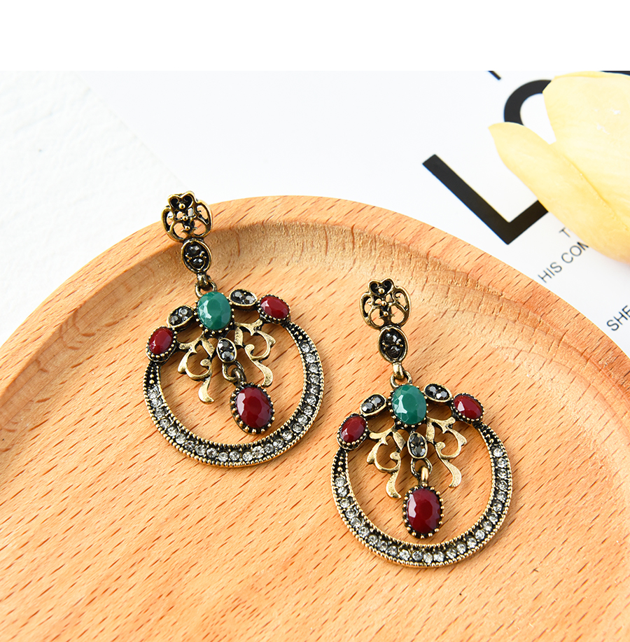 Fashion Green Alloy Geometric Ring Hanging Bead Earrings,Stud Earrings