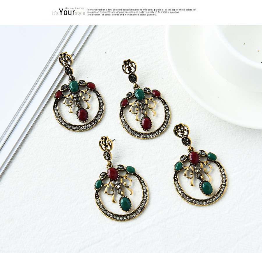 Fashion Green Alloy Geometric Ring Hanging Bead Earrings,Stud Earrings