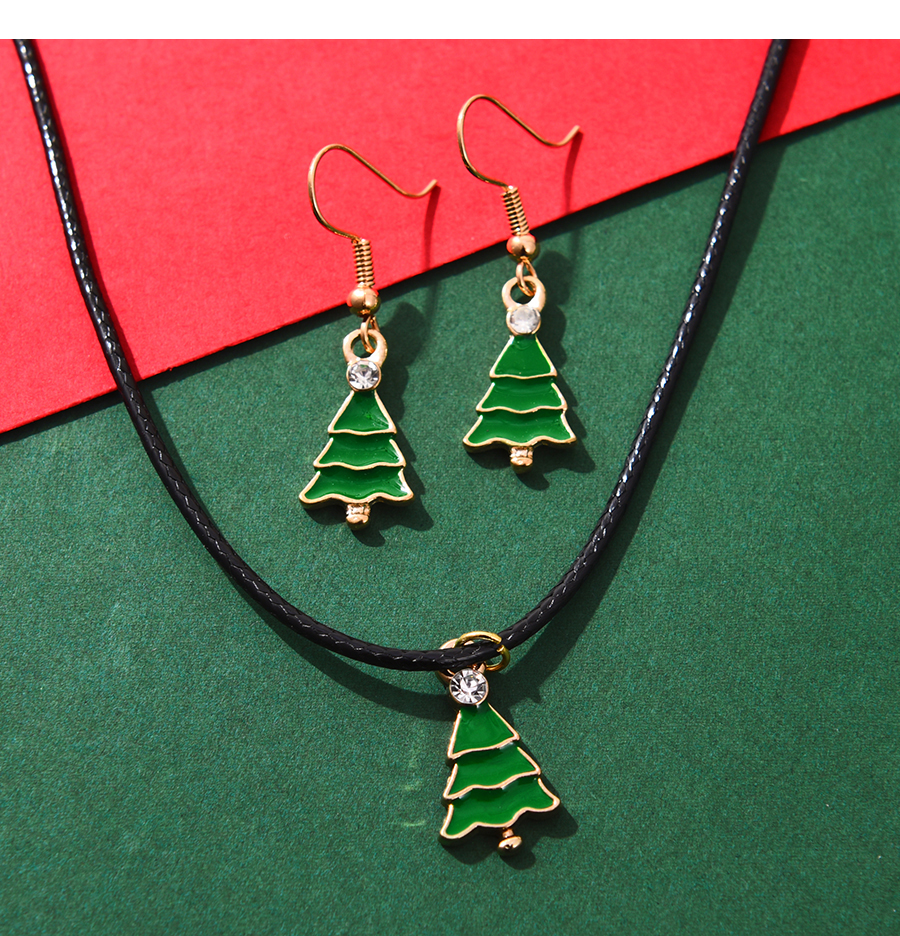 Fashion Color Alloy Oil Drop Christmas Tree Earrings Necklace Set,Jewelry Sets